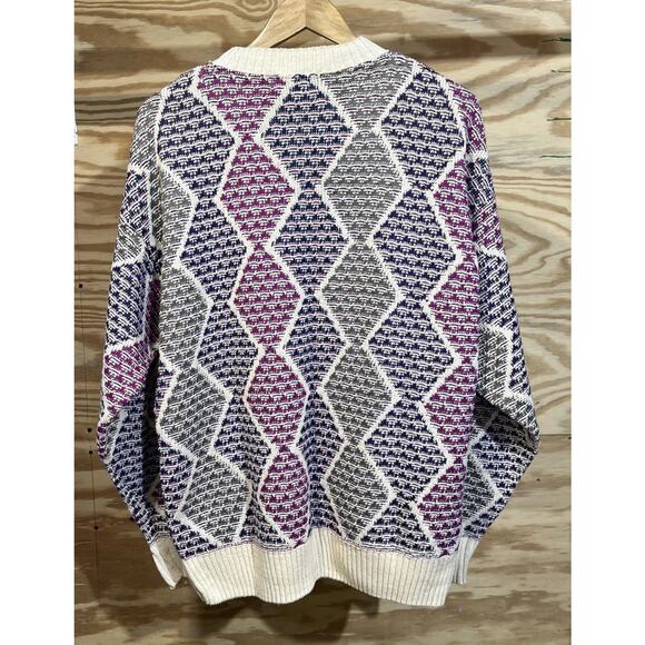 Vintage 90s New Yorker Multicolor 3D Textured Cosby Cotton Sweater USA Made - Picture 2 of 11